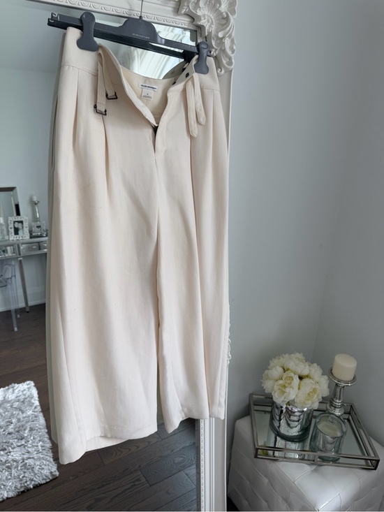Club Monaco Pants - Club Monaco Soft Cream Wide-Leg Trousers with Side Buckle